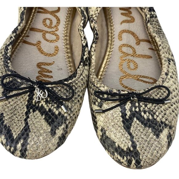 SAM EDELMAN Women Flats Size 8.5 Cream Felicia Black Snake Print Slip On Ballet - Picture 4 of 8